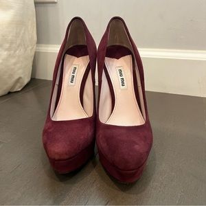 Miu Miu Burgundy Suede Round Toe Pumps - Size 37.5